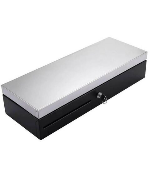 Денежные ящики: Денежный ящик АТОЛ FlipTop-MB черный 460*170*100, 24V, верхняя крышка из нержавеющей стали + крышка для инкассации [38723] фотографии