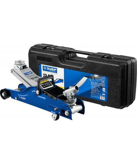 Домкраты: Подкатной домкрат Зубр Профессионал Т-65-K 2.5т, 90-360мм, с низким подхватом и поворотной ручкой в кейсе [43057-2.5-K] фотографии