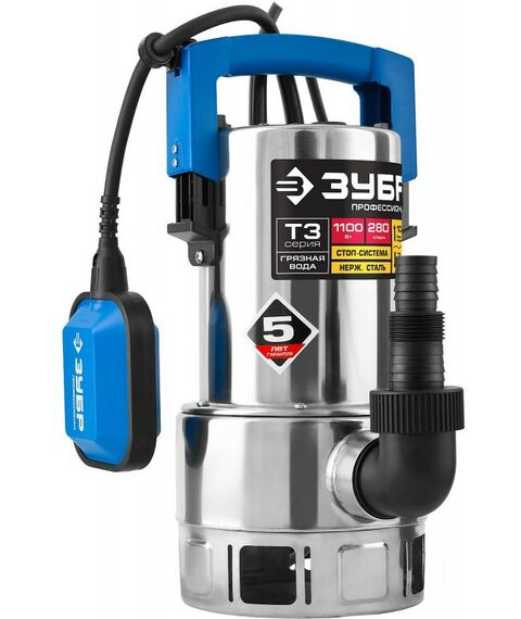 Насосы и насосные станции: Дренажный насос для грязной воды Зубр Профессионал НПГ-Т3-1100-С 1100 Вт, нерж. сталь фотографии