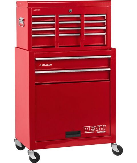 Инструментальные тележки: Тележка инструментальная STAYER MASTER комбо 2 ящика + ящик настольный, 7 полок, 616х330х742мм [38909-K] фотографии