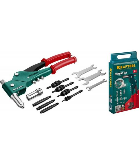 Заклепочники: Комбинированный заклепочник поворотный KRAFTOOL Combo3-M6 0-360°, в кейсе [31178_z01] фотографии