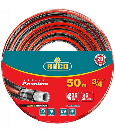 Шланги, системы водопровода и автополива: Поливочный шланг RACO PREMIUM 3/4" 50 м 35 атм пятислойный усиленный двумя слоями армирования [40300-3/4-50_z01] фотографии