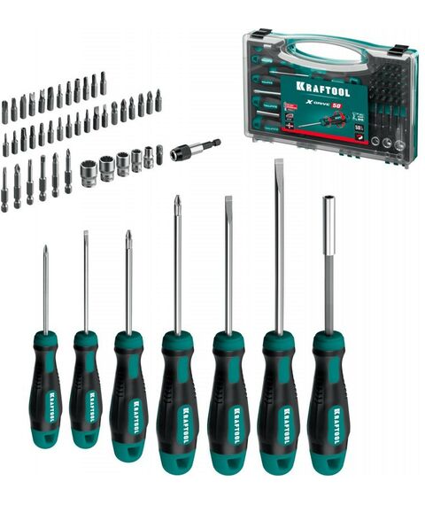 Наборы инструментов и ключи: Набор отверток и насадок KRAFTOOL X-Drive-50 50 шт [25815] фотографии