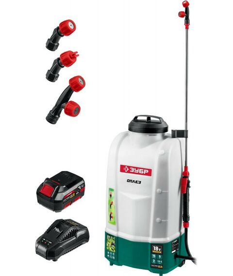 Опрыскиватели садовые: Опрыскиватель аккумуляторный Зубр ОПЛ-15-41 15 л бак, 1 АКБ (4Ач), 5 кг, Li-Ion 18В фотографии