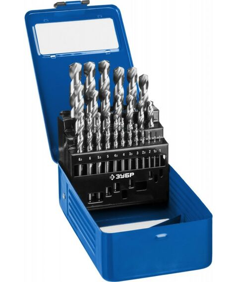 Буры, пики, коронки, сверла: Набор сверл по металлу Зубр ПРОФ-А 25шт 1-13мм сталь Р6М5, класс А, мет.бокс [29625-H25] фотографии