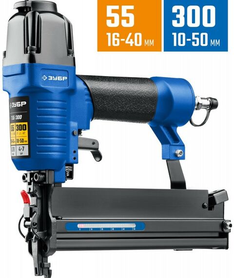 Гвоздезабиватели: Пневматический нейлер-степлер (гвозде/скобозабиватель) 2-в-1 Зубр Профессионал Т55/300 скобы тип 55 (16-40мм) и гвоздей 300 (10-50 мм) [31937] фотографии