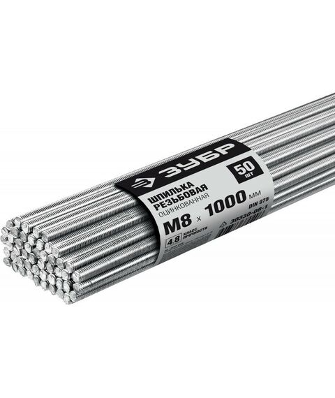 Метрический крепеж: Шпилька резьбовая Зубр М8x1000мм DIN 975, 50 шт, класс прочности 4.8, оцинкованная [30330-08-1] фотографии