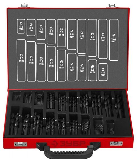 Буры, пики, коронки, сверла: Набор сверл по металлу Зубр МАСТЕР 170шт(1-10мм) сталь Р4М2, класс В, мет.бокс [29605-H170] фотографии