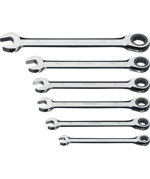 Наборы инструментов и ключи: Набор комбинированных гаечных ключей трещоточных Зубр 27074-H6_z01 6 шт, 8 - 17 мм фотографии