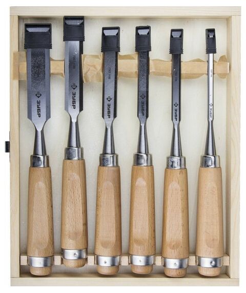 Столярно-слесарный инструмент: Набор стамесок-долот с деревянной рукояткой Зубр СТ-500 6 шт [18096-H6] фотографии