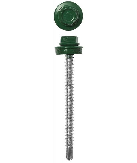 Саморезы: Саморезы СКД кровельные Зубр Профессионал 60 х 4.8 мм RAL 6002 зеленый лист, 1 000 шт, для деревянной обрешетки [4-300310-48-060-6002] фотографии