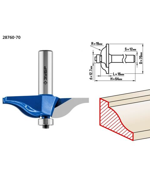 Принадлежности для фрезерных станков: Фреза фигирейная №1 Зубр 70x16мм радиус 15.8мм [28760-70] фотографии