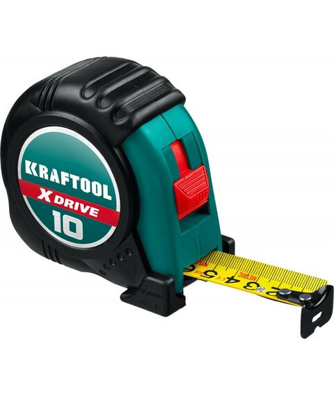 Рулетки, курвиметры: Рулетка с ударостойким обрезиненным корпусом KRAFTOOL X-Drive 10м / 25мм [34122-10] фотографии