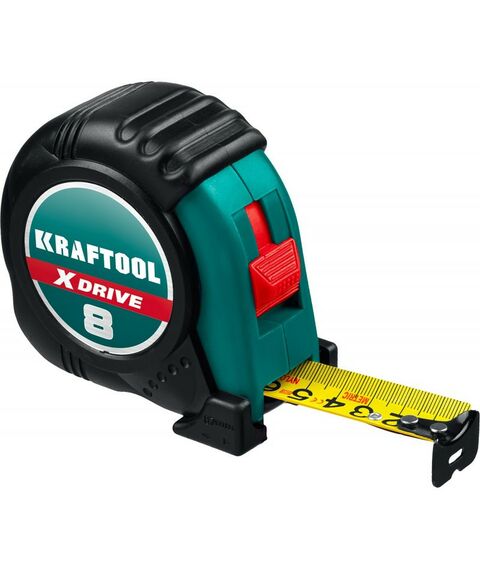 Рулетки, курвиметры: Рулетка с ударостойким обрезиненным корпусом KRAFTOOL X-Drive 8м / 25мм [34122-08_z02] фотографии
