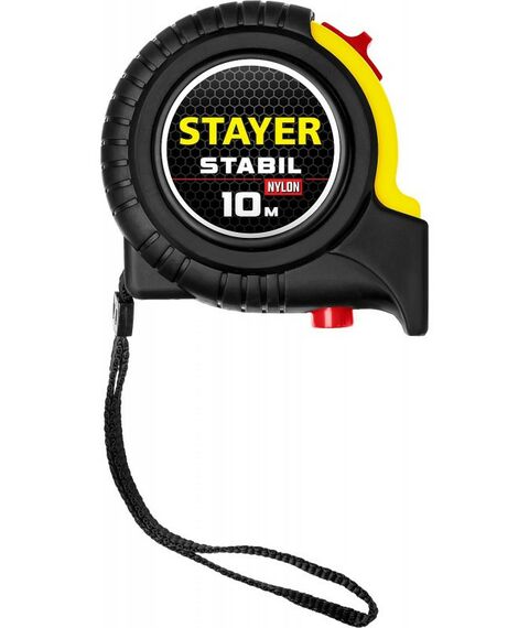 Рулетки, курвиметры: Профессиональная рулетка в ударостойком обрезиненном корпусе с двумя фиксаторами STAYER STABIL 10м / 25мм [34131-10_z02] фотографии