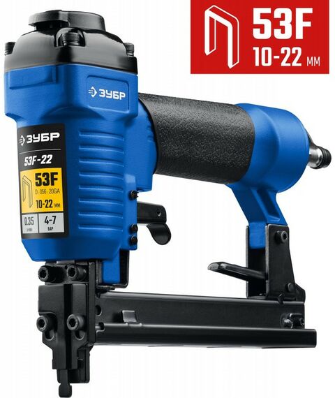 Пневмостеплеры: Пневматический степлер (скобозабиватель) Зубр Профессионал 53F-22 скобы тип 53F (10-22 мм) [31935] фотографии