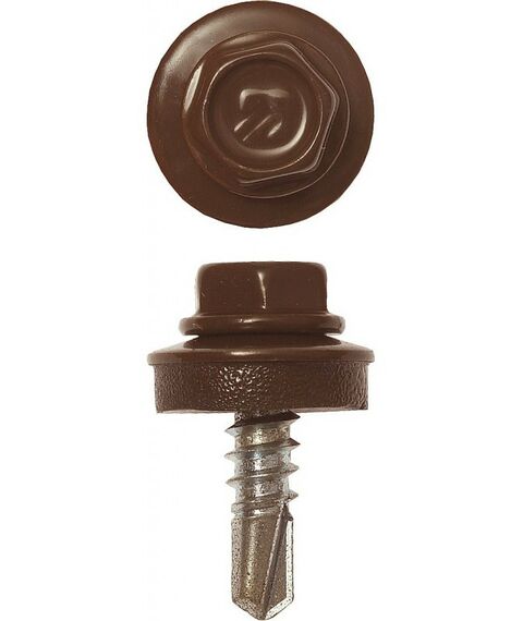 Саморезы: Саморезы СКМ кровельные Зубр Профессионал 19 х 5.5 мм RAL 8017 шоколадно-коричневый, 500 шт, для металлических конструкций [4-300315-55-019-8017] фотографии