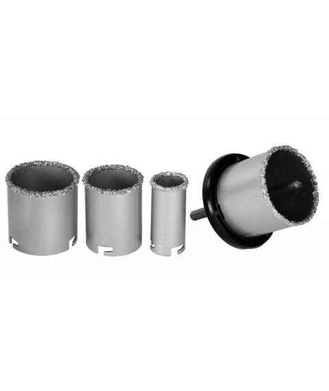 Буры, пики, коронки, сверла: Набор коронок кольцевых KRAFTOOL 3340 с напылением из карбида вольфрама, 4 шт, 33-53-67-73мм фотографии