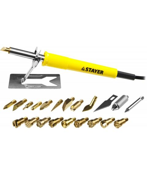 Паяльное оборудование: Прибор для выжигания, пайки и резки STAYER 45227 3 в 1 30Вт, в наборе 20 насадок, в кейсе [45227] фотографии