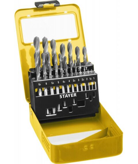 Буры, пики, коронки, сверла: Набор сверл по металлу STAYER PROFI 29602-H19-M 19шт(1-10мм), быстрорежущая сталь М2(S6-5-2), класс В, мет.бокс [29602-H19-M_z01] фотографии