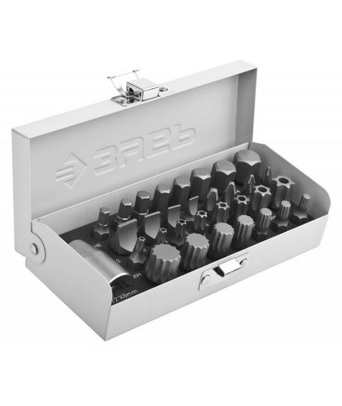 Наборы оснастки: Набор специальных бит в металлическом боксе Зубр 2655-H32 PH, SL, HEX, TORX, SPLINE, 32 предмета фотографии