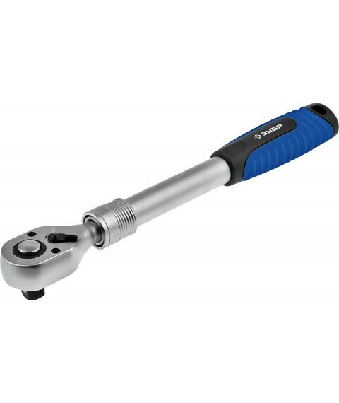 Столярно-слесарный инструмент: Трещотка для торцовых головок Зубр ЭКСПЕРТ 1/2" телескопическая, Cr-V, 72 зубца, хроматированное покрытие, быстрый сброс [27732-1/2] фотографии