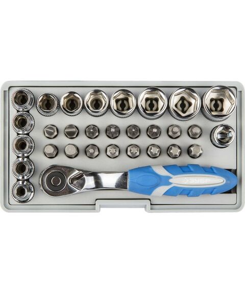 Наборы оснастки: Набор оснастки Зубр ЭКСПЕРТ 26054-H31 биты 16шт, торцов головки с мини трещоткой 12шт, адаптер для бит SQ 1/4"хHex 1/4", удлинит 1/4"/80мм фотографии