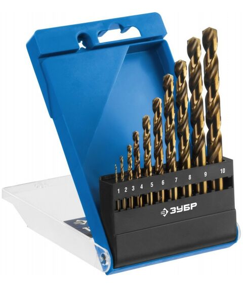 Буры, пики, коронки, сверла: Набор сверл по металлу Зубр КОБАЛЬТ 29626-H10 10шт(1-10мм), сталь Р6М5К5, класс А фотографии