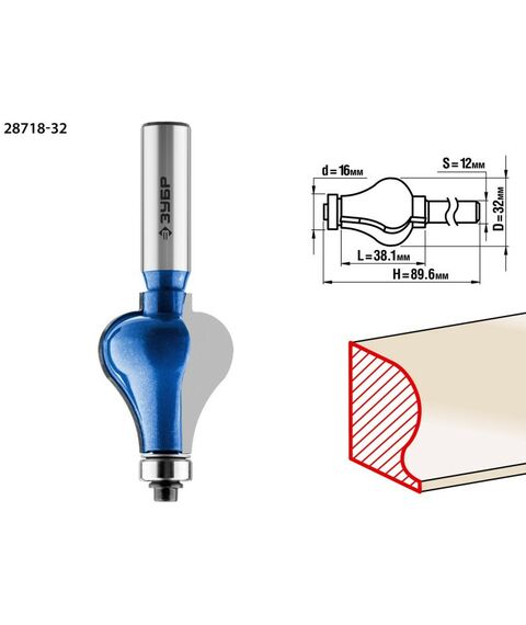 Принадлежности для фрезерных станков: Фреза кромочная фигурная Зубр №7 32x38мм хвостовик 12мм [28718-32] фотографии