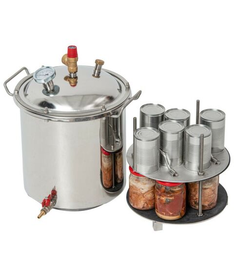 Автоклавы:  Газовый домашний автоклав "Малыш Газ Нерж У" 22 л с фальшдном, с ушком фотографии