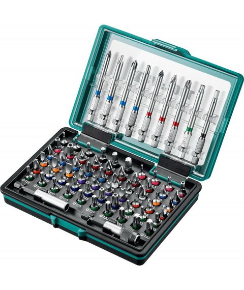 Наборы оснастки: Набор многофункциональных бит KRAFTOOL C-Drive 71 CR-MO, адаптеры в ударопрочном компактном боксе, цветная маркировка типов шлицов, 71 предмет [26067-H71] фотографии