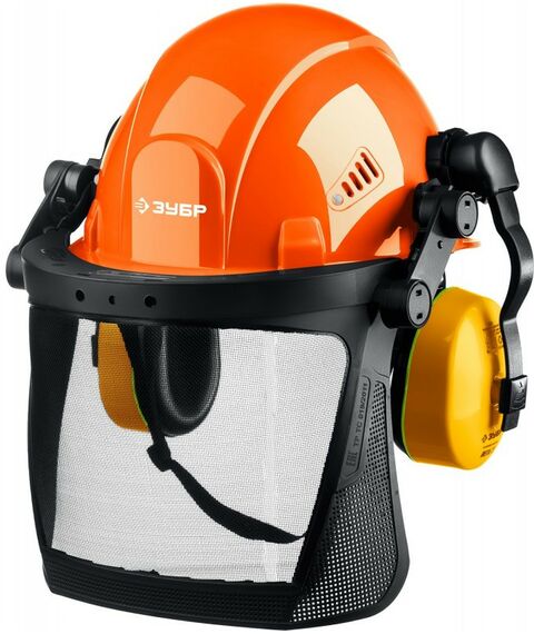 Спецодежда: Защитная каска в комплекте с наушниками и защитным экраном Зубр ТРИАДА наушники SNR=27дБ, сетчатый экран 190х339мм [11099] фотографии