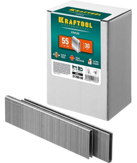 Скобы для степлера: Скобы для степлера узкие KRAFTOOL 30 мм тип 55, 5000 шт [31789-30] фотографии