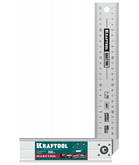 Угломеры, уклономеры: Складной столярный угольник KRAFTOOL QUATTRO 250 мм 4 положения [3444] фотографии