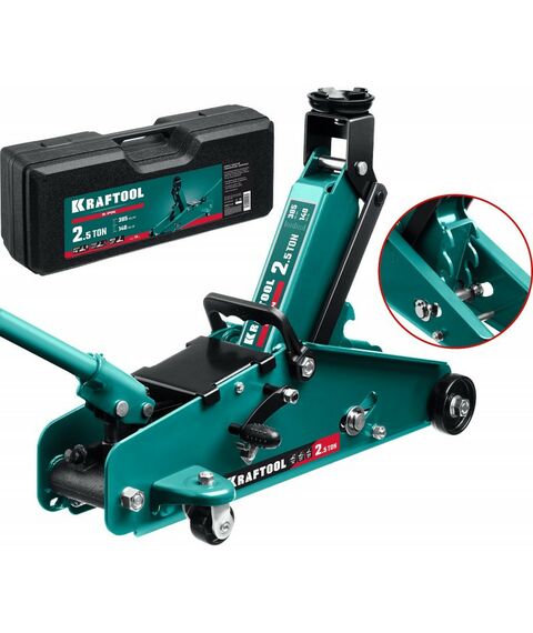 Домкраты: Подкатной домкрат KRAFTOOL S-PIN 2.5т 140-385мм с увеличенным подъемом и фиксатором в кейсе [43457-2.5-K] фотографии