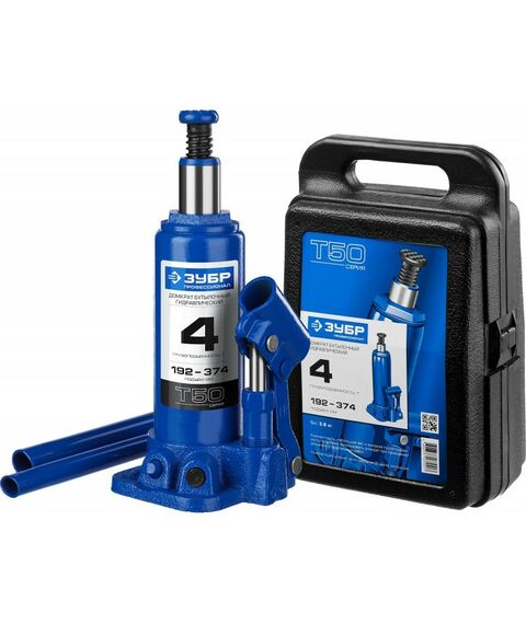 Домкраты: Домкрат бутылочный гидравлический Зубр Профессионал 4т 192-374мм в кейсе [43060-4-K] фотографии