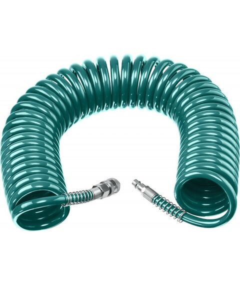 Шланги, системы водопровода и автополива: Воздушный спиральный шланг с фитингами рапид KRAFTOOL 15 м 8х12 мм, 15 бар [06590-15] фотографии