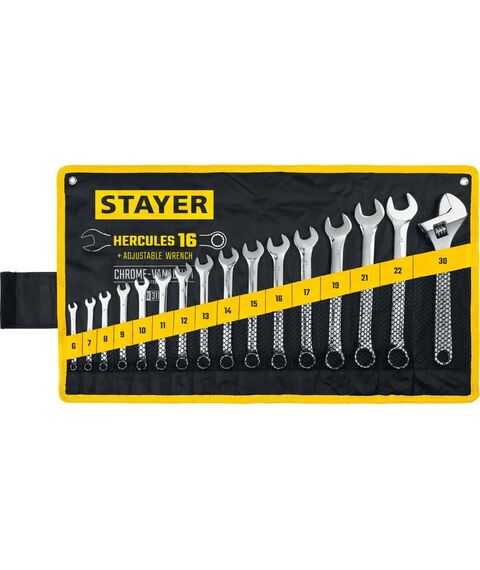 Столярно-слесарный инструмент: Набор комбинированных и разводных гаечных ключей STAYER HERCULES 6 - 30 мм 16 шт [27092-H16] фотографии