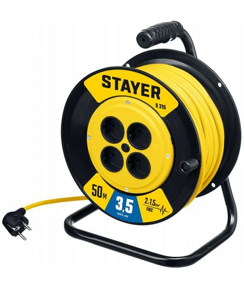 Удлинители электрические: Силовой удлинитель на катушке STAYER S 215 ПВС 2х1.5, 50м, 3500Вт [55072-50] фотографии