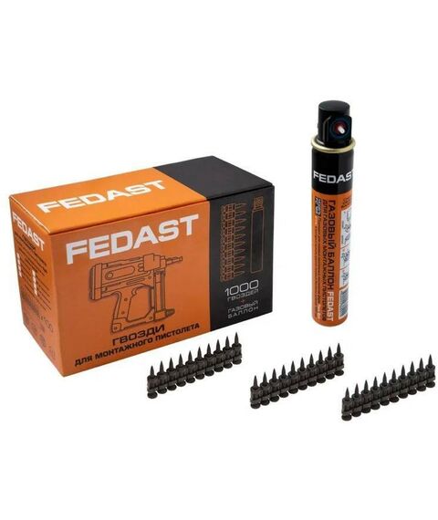 Гвозди прямого монтажа:  Гвозди 2.7*25 мм кованые с ребрами жесткости Bullet Point (1000 шт/уп + газовый баллон) FEDAST [FD2725RBPFC] фотографии