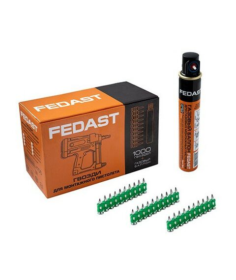 Гвозди прямого монтажа:  Гвозди 3.0*25 мм усиленные для монтажного пистолета в комплекте с газовым баллоном 165 мм FEDAST [fd3025egfc] фотографии