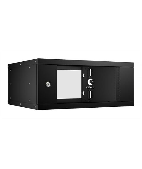 Шкафы и стойки: Шкаф телекоммуникационный настенный Cabeus WSC-05D-4U55/45-BK 19" 4U, серия LIGHT разборный, дверь стекло, цвет черный фотографии