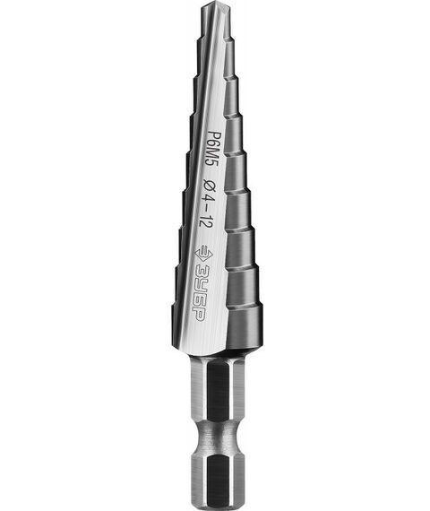 Буры, пики, коронки, сверла: Сверло ступенчатое Зубр Профессионал 4-12мм 9 ступеней [29670-4-12-9] фотографии