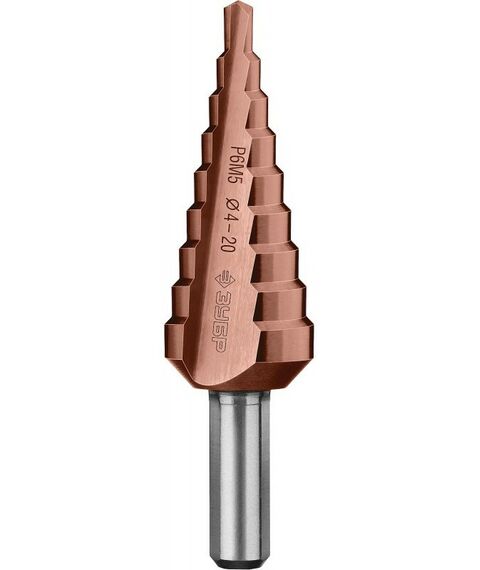 Буры, пики, коронки, сверла: Сверло ступенчатое Зубр Профессионал КОБАЛЬТ 4-20мм 9 ступеней, кобальтовое покрытие [29672-4-20-9] фотографии