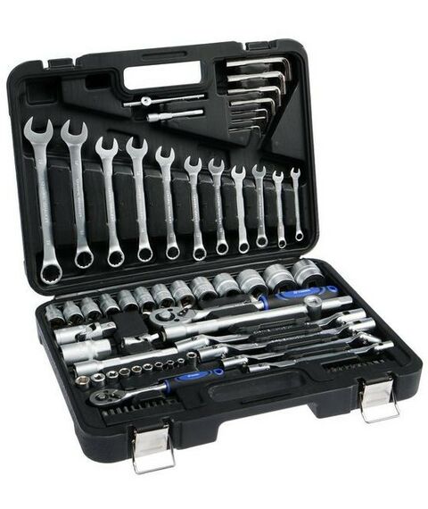 Наборы инструментов и ключи: Набор инструментов в кейсе автомобильный TUNDRA CrV, 1/2" и 1/4" 77 предметов фотографии