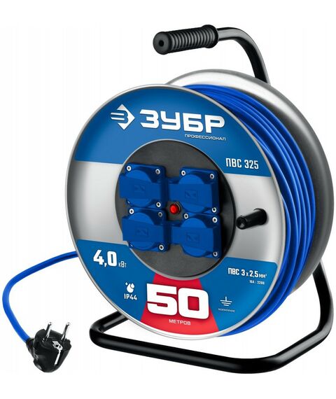 Удлинители электрические: Силовой удлинитель на стальной катушке Зубр ПВС 325 ПВС 3х2.5 50м 4000Вт IP44 [55102-50] фотографии