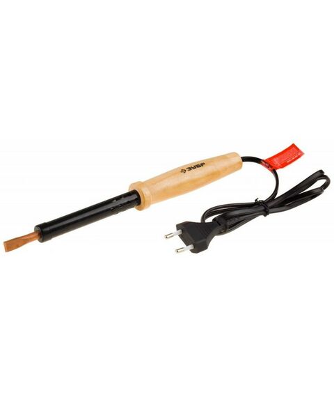 Паяльное оборудование: Электропаяльник с деревянной рукояткой Зубр 100Вт клин [55405-100] фотографии