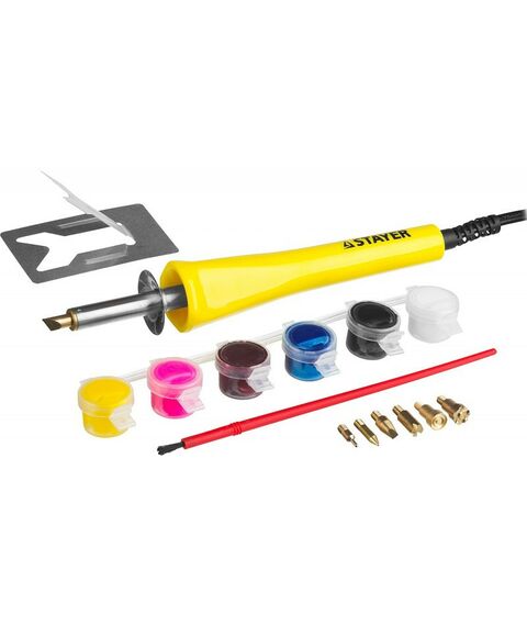 Паяльное оборудование: Прибор для выжигания и пайки STAYER MAXTerm 30Вт 2в1 в наборе: 7 насадок + краски [45220] фотографии