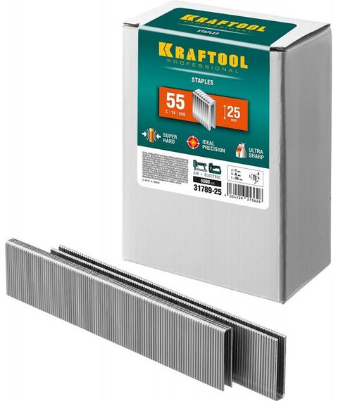 Скобы для степлера: Скобы для степлера KRAFTOOL 25 мм тип 18GA (55 / 90 / C), 5000 шт [31789-25] фотографии
