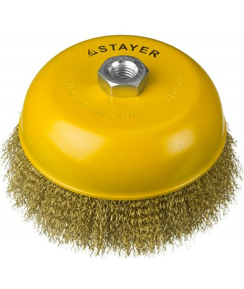 Шлифовка, зачистка: Щетка чашечная STAYER PROFESSIONAL 150 мм витая латунированная стальная проволока, 0.3 мм [35125-150] фотографии